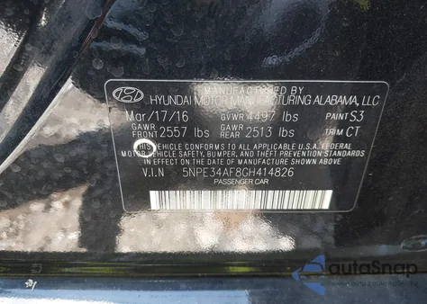 2016 Hyundai Sonata Sport z USA, uszkodzony, nr VIN 5NPE34AF8GH414826